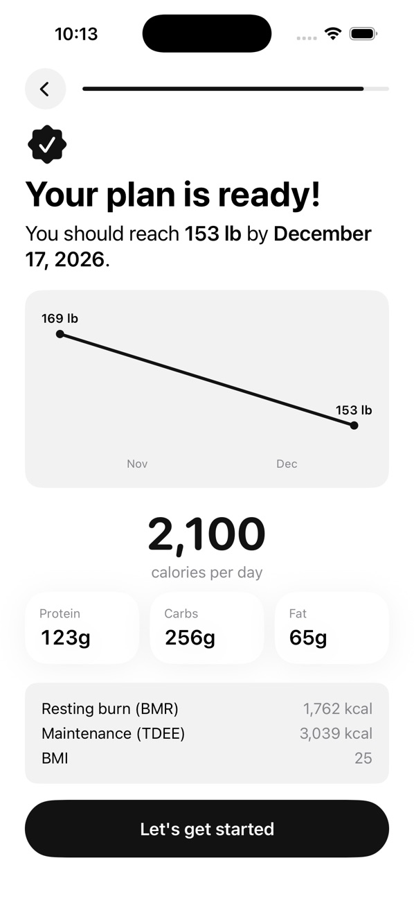 A personal plan with daily calorie and protein targets